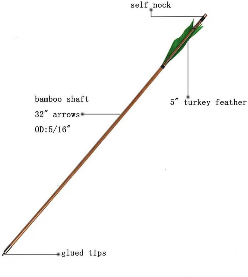 Archery Bamboo Arrows, 32 inch Traditional Hunting Practice Target Arrow 5" Turkey Feathers Fletching Recurve Bow Longbow(Pack of 12)