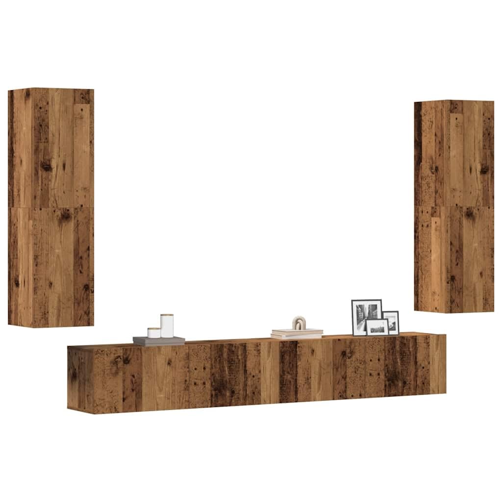 Meubles TV muraux suspendus vieux bois 4 pcs salon design moderne avec niche