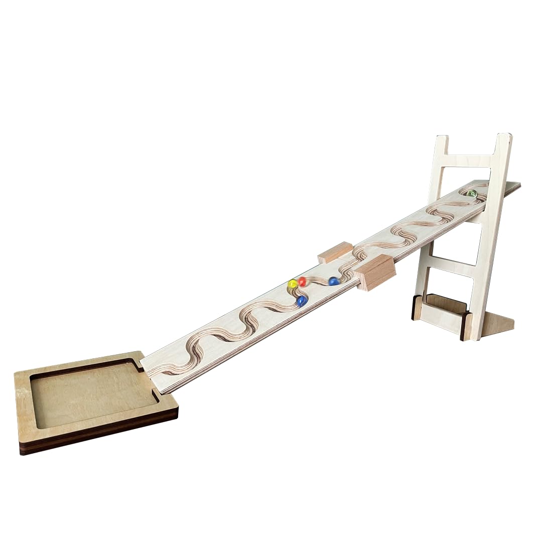 Basic - Murmelbahn-Set, 2 Schlängelplatten inkl. Turm Auffangschale, Glasmurmeln, Kugelbahn,Holzspielzeug
