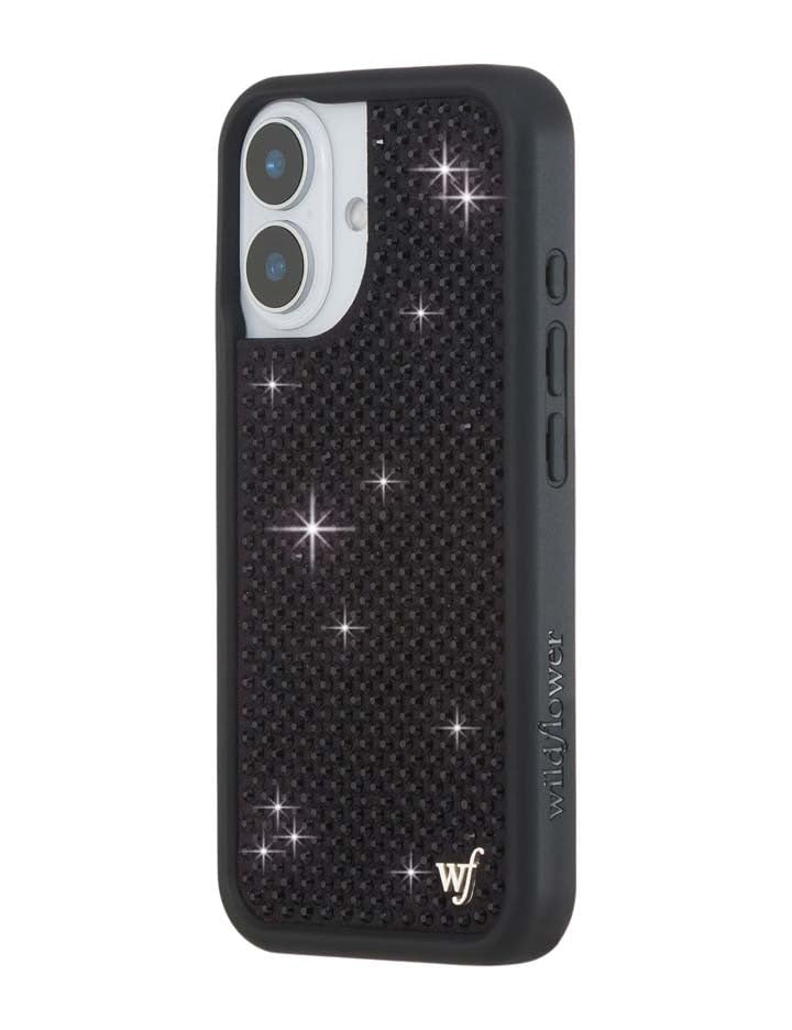 Image of Wildflower Cases - Compatible with iPhone 16 | Protective Black Bumper, 6.5ft Drop Test Certified, Women Owned Small Business | Black Rhinestone