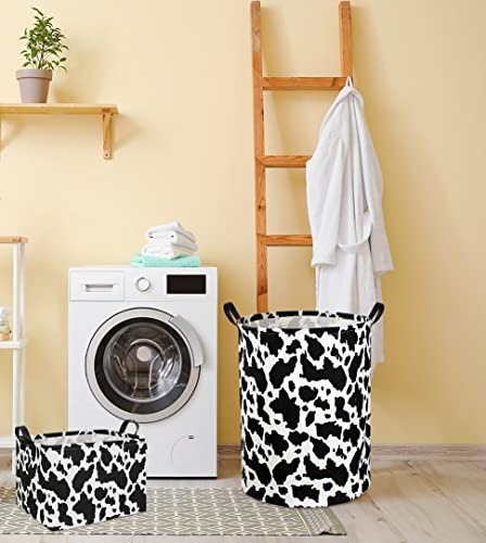 Image of Cow Print Laundry Basket Nursery Clothes Hamper Collapsible Storage Bin Organizer with Handles for Room Decor(Cow)