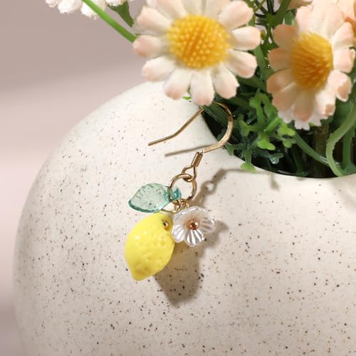 Cute Lemon Dangle Earrings for Women, Resin Yellow Lemon Hoop Earrings Minimal Fashion Fruits Dangling Earring for Women Sweet Earring4