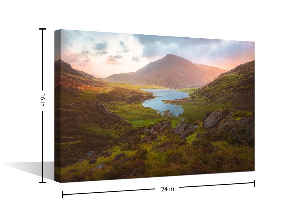 TISHIRON North Wales Canvas Paintings Bedroom Canvas Wall Art 1 Panel Snowdonia National Park Posters and Prints Gyderau Mountains Pictures Modern Home Decor Framed Ready to Hang (16''Wx 24''H) - Image 2