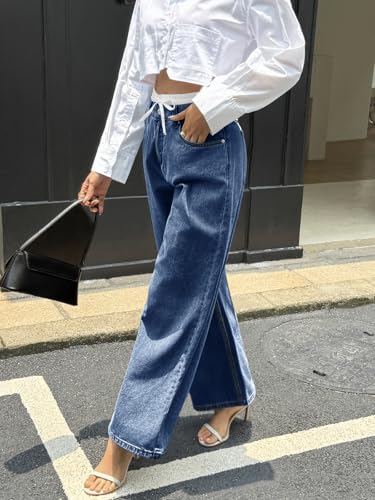 Cicy Bell Womens Wide Leg Jeans High Waisted Drawstring Color Block Patchwork Baggy Loose Y2K Denim Pants with Pockets3