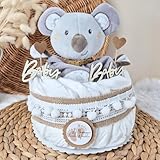 Windeltorte klein mit Kuscheltier Boho Vintage Stil | Geschenk zur Geburt |...