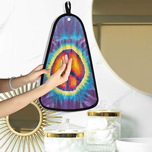 Visesunny Abstract Peace Sign Design Tie Dye Kitchen Dish Towel With Hanging Loop Absorbent Hand Towel For Bathroom Cleaning And Drying Washcloth #TOP4