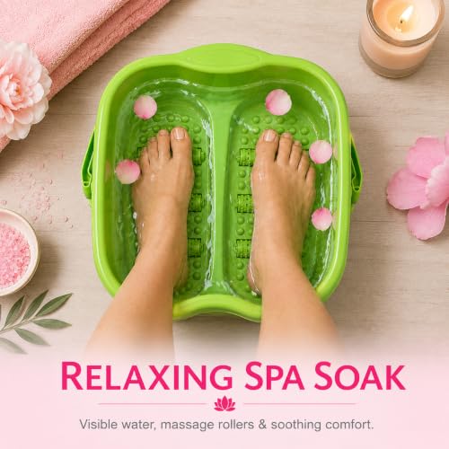 Image of Small Green Foot Massage Spa Bath Bucket for Foot Soaking, Relaxing Massage, Pedicure Care, and Home Spa Use