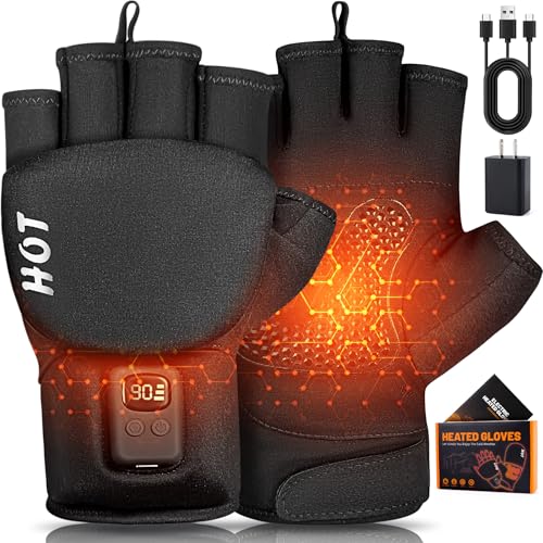 Heated Gloves for Men Women- Rechargeable Electric Full & Half Hands Electric Heated Gloves Cold Winter Work Arthritis Pain Relief Hot Compress Hand Warmers for Snow Cycling Skiing Hunting (Medium)