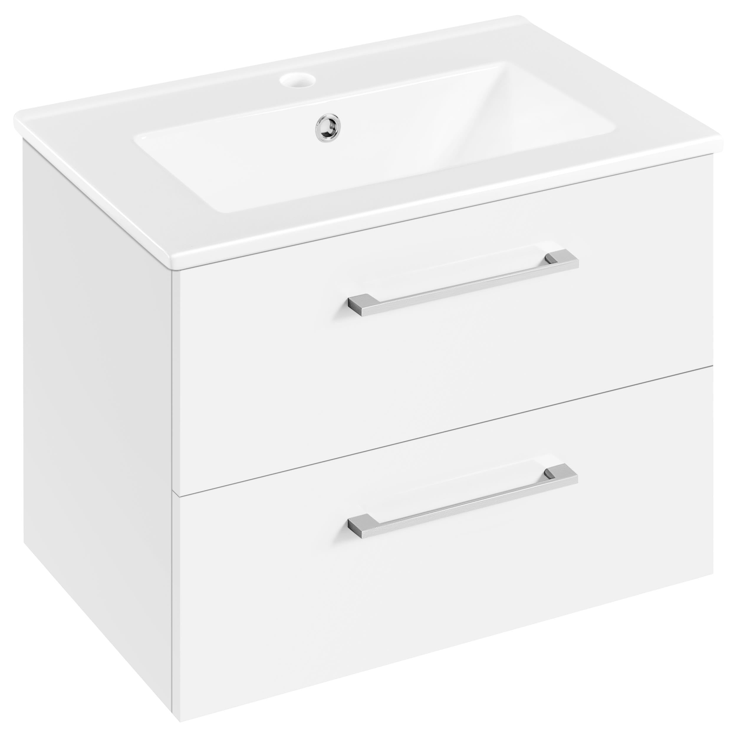 Yaheetech Wall Mounted Bathroom Vanity Unit with Ceramic Basin, Floating Bathroom Vanity Cabinet with 2 Drawers, Storage Ceramic Vessel Sink, 610mm, White