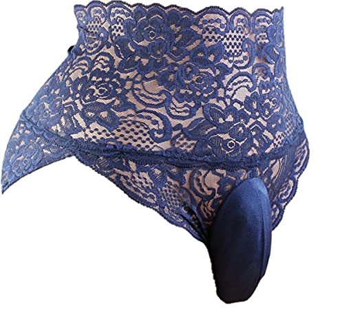 aishani Men's Pouch Panties Lace Cheeky Underpants,L Blue
