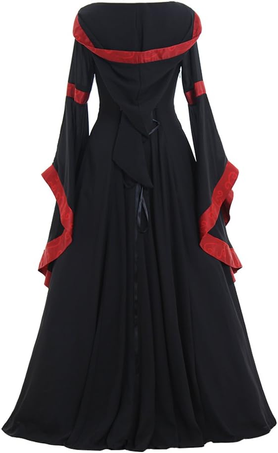 CosplayDiy Women's Gothic Victorian Witch Vampire Dress Medieval Renaissance Hooded Dress Trumpet Sleeves Cosplay Gown Dress - Image 5