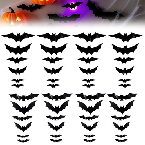 Image of 3D Bat Design LED Decoration Halloween Light up Glowing Bats Decor, 48pcs | 2026 New Lighted 3D Bat Stickers for Halloween Indoor Outdoor Home 3D LED Bats Window Door Party Wall Decor