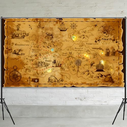 Pirate Treasure Map Backdrop 71x43 inches Large Vintage Gold Secret Sea Photography Background for Pirate Theme Party Decorations Seamless Thick Polyester Fabric Banner for Carnival Birthday Event