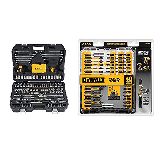 DEWALT Mechanics Tools Kit and Socket Set, 168-Piece (DWMT73803) & Screwdriver Bit Set, Impact Ready, FlexTorq, 40-Piece (DWA2T40IR),Black/Silver IMPACT READY FlexTorq Screw Driving Set, 40-Piece