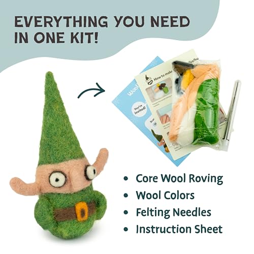 Image of Woolbuddy Needle Felting Kit (Elf) for Beginner Adults, Starter Set with Wool, Felting Needles & Instructions, Christmas Gift Idea