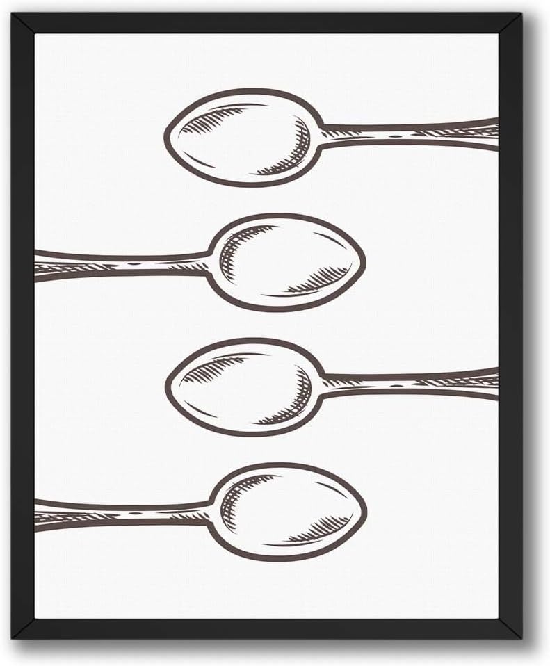 InkFlow Posters Illustration Poster - Hand-Drawn Spoon Wall Art, Minimal Black and White Kitchen Utensil Artwork, Modern Culinary Decor for Kitchen or Dining Room - 18x24 Unframed Canvas Print