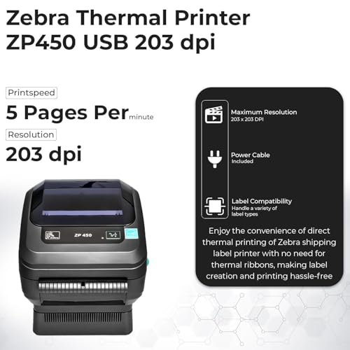 Image of Zebra ZP450 Thermal Label Printer - 4x6 Direct Thermal Shipping Label Printer, USB Barcode & Address Label Maker for Small Business, Warehouse & Online Sellers (Renewed)