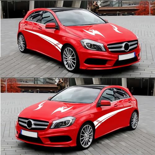 Image of Racing Stripes Car Sticker DIY Styling Decorative Stripes Door Sides Hood Vinyl Decal for Car SUV Truck Waterproof Accessories 106 inchx9.2 (4PCS)(White)