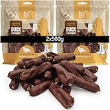 MERSJO Snack Premium para perros con salchichas de pato para perros, 2 x 500 g, sin gluten, 90% carne de pato, aperitivos naturales para perros