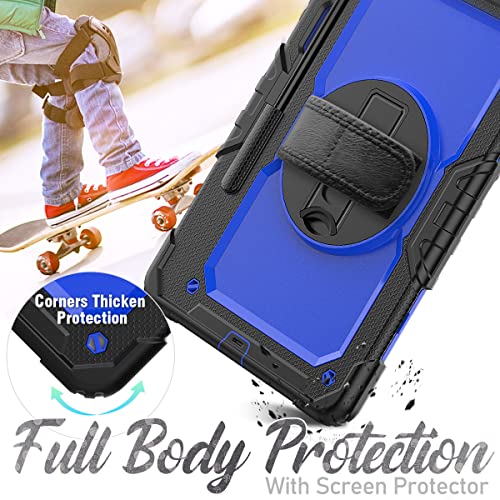 Hxcaseac For Galaxy Tab S7 Fe / S8 Plus / S7 Plus 5G Case 12.4 Inch With Screen Protector/Pen Holder / 360 Rotating Strap Stand, Heavy Duty Samsung Galaxy S7 Fe / S8 Plus Tablet Case - Blue/Black #TOP1