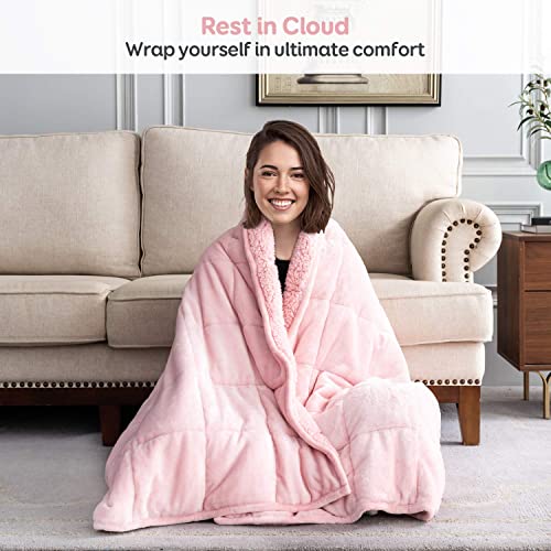 Queen Size 15Lbs, Cottonblue Weighted Blanket For Adults, Fuzzy Soft Sherpa Flannel Throw, Cozy Plush Blanket For Sofa Bed, 60 X 80 Inches, Blush Pink #TOP5