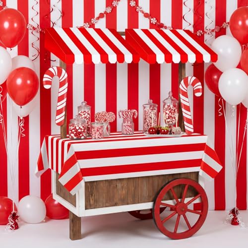 Image of Boao 4 Pcs 3D Cardboard Awning Decor,Red and White,Striped Style