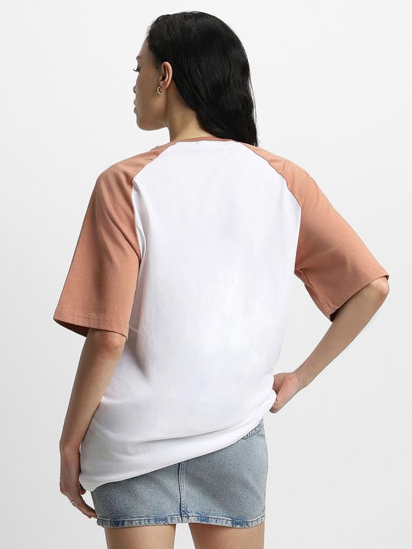 Image of JUNEBERRY Pure Cotton Oversized Fit Drop Shoulder Stylish & Front & Back Graphic Printed Round Neck T-Shirt Combo for Women (Pack of 2)