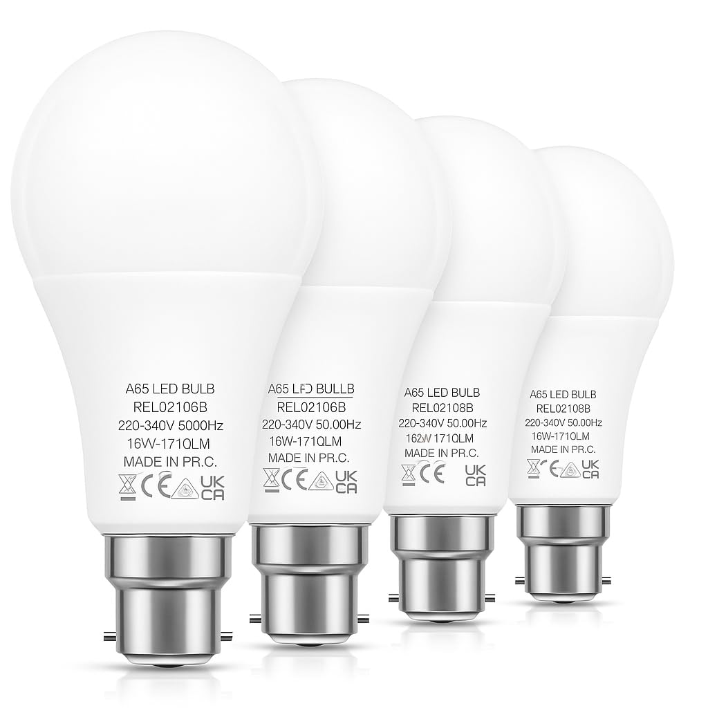 Kanlux B22 LED Bulbs 150W Equivalent, 17W LED Bayonet Light Bulb, Cool White 6000K, Super Bright 1710Lm, Non-Dimmable, Energy Saving Light Bulbs, 4 Pack,
