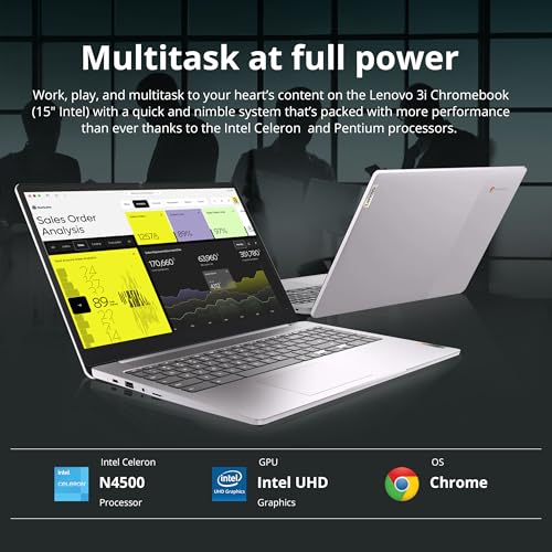 Image of Lenovo IdeaPad 3 15.6 inch FHD Anti-Glare Chromebook, Intel Celeron N4500, 4GB LPDDR4 RAM, 224GB Storage (64GB eMMC & 160GB Docking Station), Intel UHD Graphics, HD Camera, HD Audio, Chrome OS, Grey