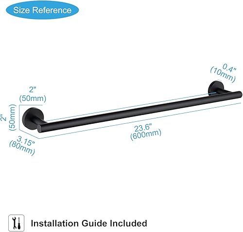 Miniatura 5 de Toallero de baño de 23.6 pulgadas, color negro mate, acero inoxidable SUS304 de alta calidad, estilo redondo, toallero resistente, soporte para
