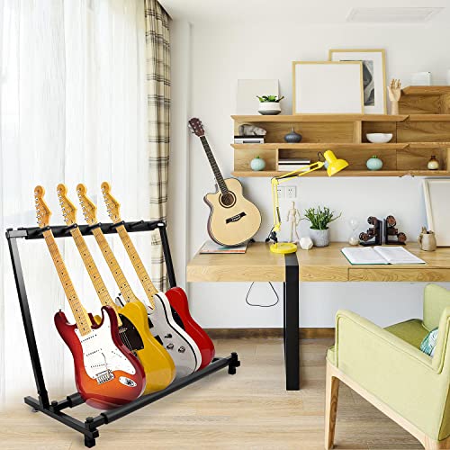 Kuyal 5 Holder Guitar Stand,Multi-Guitar Display Rack Folding Stand Band Stage Bass Acoustic Guitar, Black #TOP1