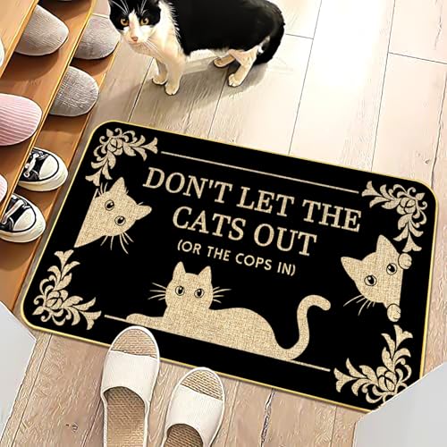 ファニーキャットウェルカムマット「Don't Let The Cats OutまたはThe Cops in」ドアマット、73.7cmx43.24cm ノンスリップ屋内屋外ラグ フロントポーチまたは玄関用 猫好きギフト [5]