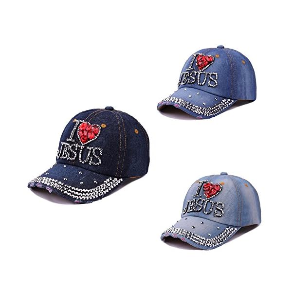 Fashion rhinestone unisex hatsi love jesus design womens mens baseball cap golf hat jeans wash denim adjustable