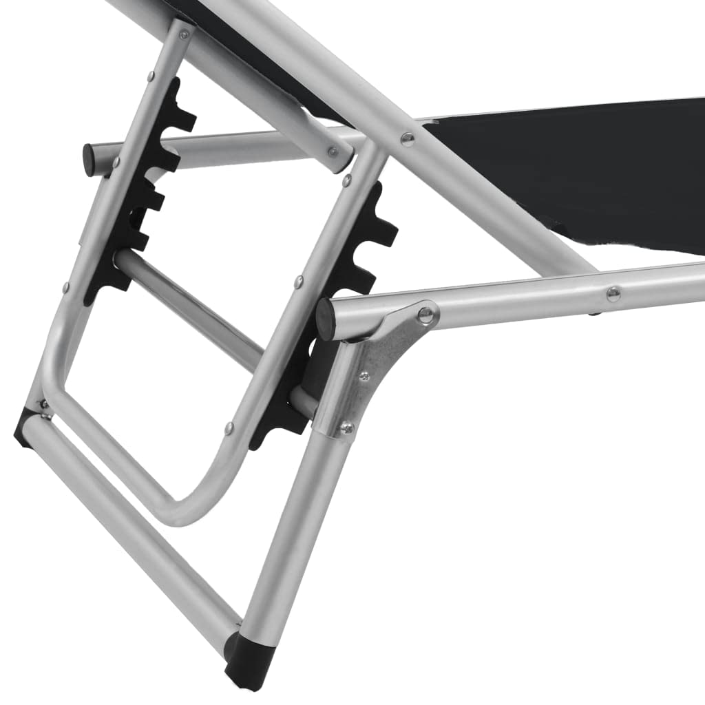 vidaXL 2X Sonnenliege Klappbar mit Dach Gartenliege Strandliege Gartenmöbel Liege Relaxliege Freizeitliege Campingliege Aluminium Textilene Schwarz