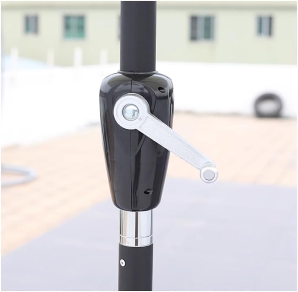 Outdoor Parasol 8.8FT Stripe Beach Umbrella with 55 Pounds Round Base Patio Umbrella Aluminum Alloy Outdoor Umbrella Crank Lift Patio Garden Umbrella(Yellow White-270cm)