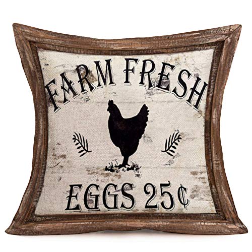 Vintage Animal Pillow Covers Rustic Wood Background Farmer's Market Fresh Rooster Pig Goat Cotton Linen Throw Pillow Case Cushion Cover 18" X 18" Set Of 4 Farmhouse Decor Pillowslip (Farm-2) #TOP2