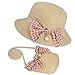 MengH-SHOP Strohhut und Mini Tasche Set Mädchen Sommer Sonnenhut mit Schleife Dekoration Sommerhut Strandhut für Reisen Outdoor Aktivitäten (Beige)