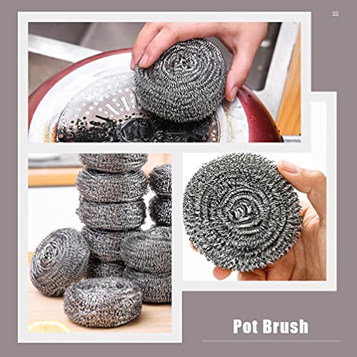 12 Pcs Steel Wool Kitchen Scrubber Kitchen Helper Pot Brush for Kitchen Cleaning Brush Kitchen Accessory Steel Wire Ball Scrubber Pan Brush Kitchen Brush Dish Brush Dish Towel