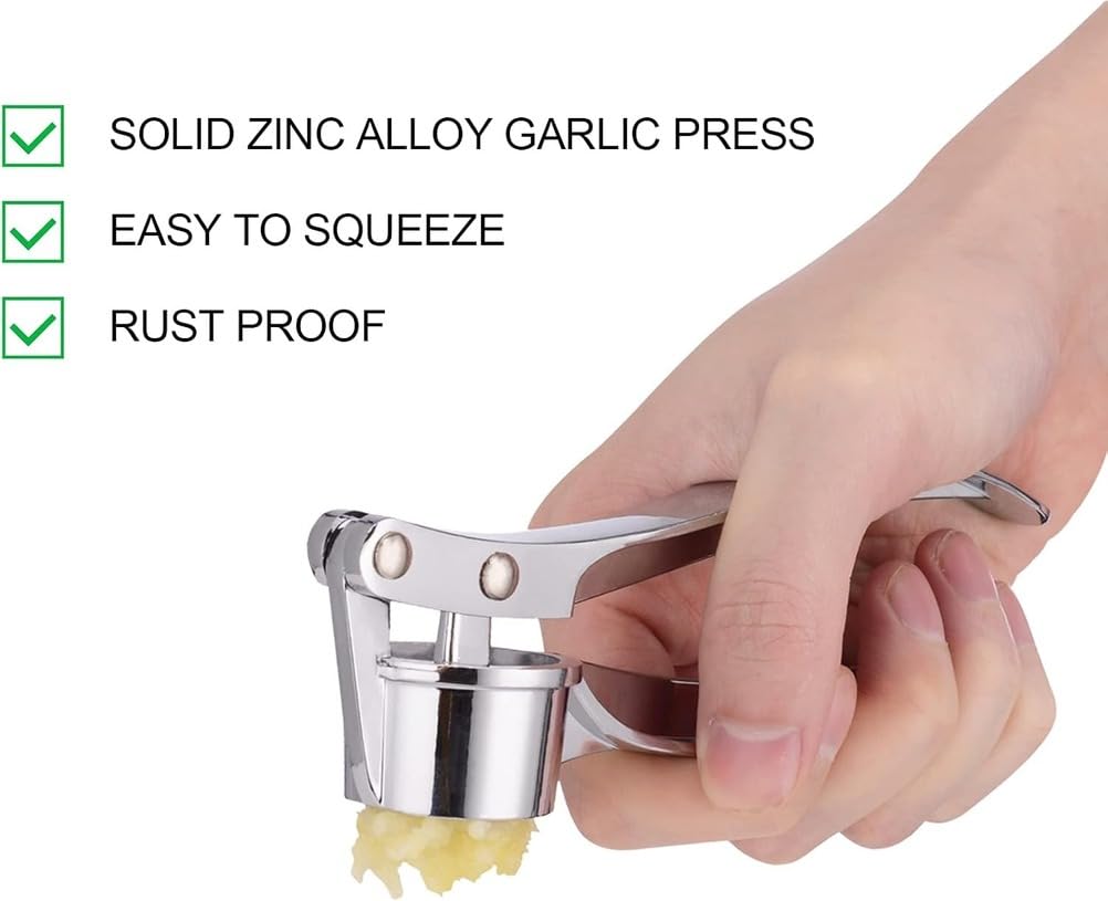 Knoblauchpresse und Schäler-Set aus Edelstahl – spülmaschinenfest, leicht zu reinigen, Küchenwerkzeug für Knoblauchpüree, Paste und Squeeze – unverzichtbares Haushaltsgerät