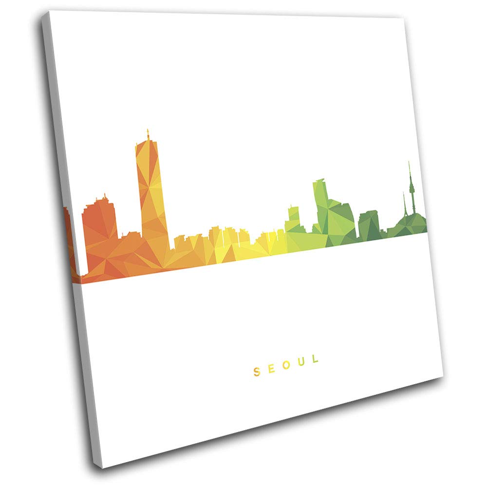 Seoul Skyline Geometric Modern City 90x90cm Single Canvas Art Print Box Framed Picture Wall Hanging - Hand Made in The UK - Framed and Ready to Hang 13-4589(00B)-SG11-LO-D