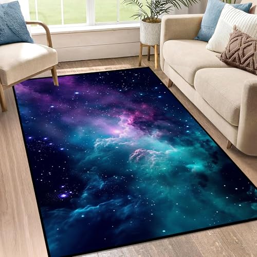 Galaxy Area Rug for Kids Bedroom Living Room Dark Blue Starry Sky Carpets Glitter Outer Space Throw Rugs Floor Mat 59 in x 39 in Galaxy 6 3' x 5' (Rectangular)