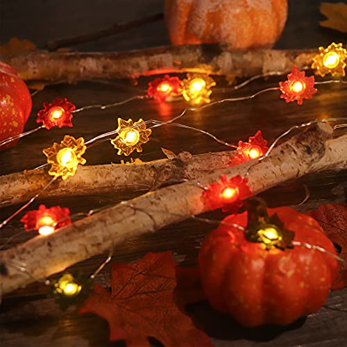 Pawliss 13Ft 40 Led 8 Modes Thanksgiving Decorations 3D Maple Leaf String Lights, Battery Powered With Remote Control Timer Fall Lights Garland Tree Decorations Autumn Home Indoor Outdoor Decor #TOP5