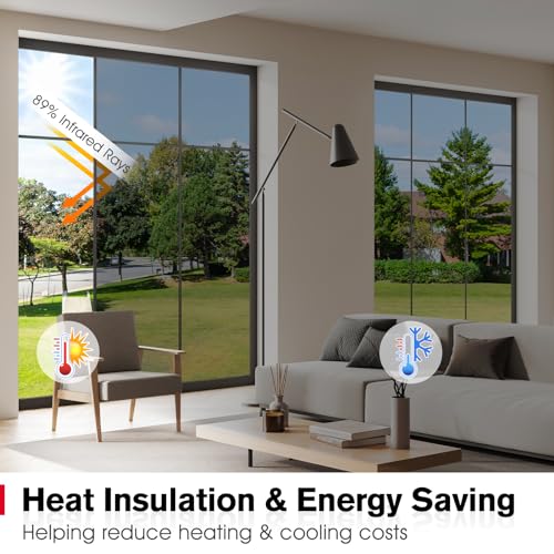 Image of Haton Window Privacy Film One Way Window Tint for Home, Sun UV Blocking Heat Control Reflective Mirror Tinting Film See Out Not in Office Door Coverings, Silver 17.5 inch x 78.7 inch