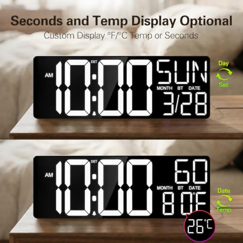 Image of JALL 18 inch Large Digital Wall Clock with Big Numbers, Remote, Timer, 12 RGB Wall Clock with Date and Temp for Teachers Seniors, Digital Clock for Arena, Gym, Living Room Classroom Decor (White)