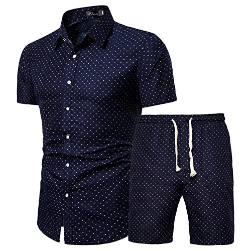MANTORS Mens Floral Hawaiian Outfits 2 Piece Button Down Short Sleeve Shirt and Shorts Sets