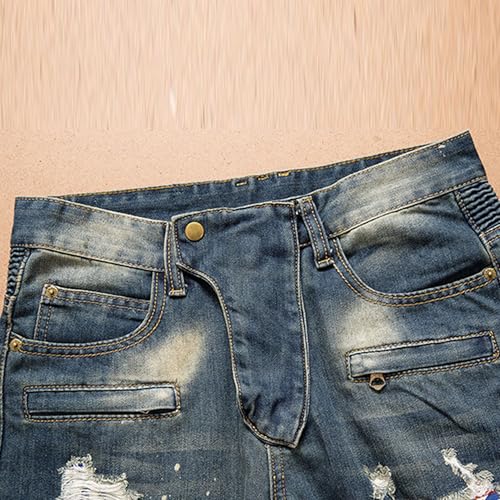 Men's Casual Distressed Biker Jeans Slim Fit Ripped Fashion Denim Pants Stratight Leg Regular Streetwear Jeans3