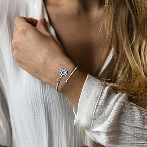 Smilebelle Silver Evil Eye Bangle Bracelets For Women, Mexican Adjustable Stainless Steel Cuff Bracelets For Teen Girls, Mal De Ojo Protection Bracelets As Mexican Gifts, Evil Eye Jewelry From #TOP6