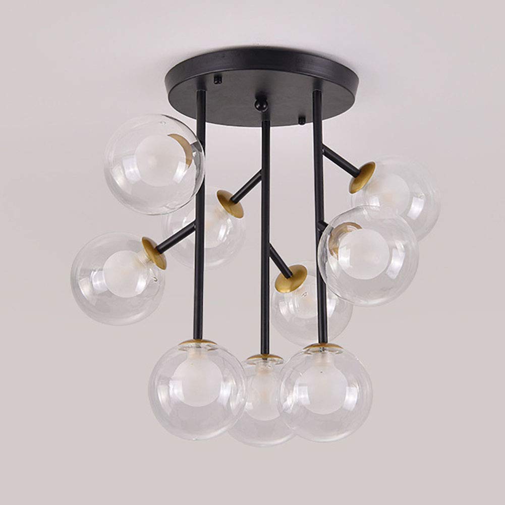 Nowoczesna lampa LED, 12 lampek nowoczesna czarna żelazna półwieczna lampa sufitowa retro lampa wisząca kompatybilna z kuchnią jadalnią salon ganek borridor