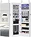 GISSAR Full Length Mirror Jewelry Cabinet, 6 LEDs Jewelry Armoire Wall Mounted Over The Door Hanging, Jewelry Organizer Storage with Lights Lockable White
