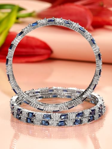 Image of Rubans Bangles Set of 4 American Diamond Zirconia Stylish Trendy Jewellery Gift for Women & Girls
